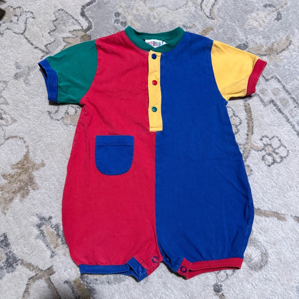 Vintage Okie Dokie Baby Romper with Pocket Color Block 90’s - 18 months